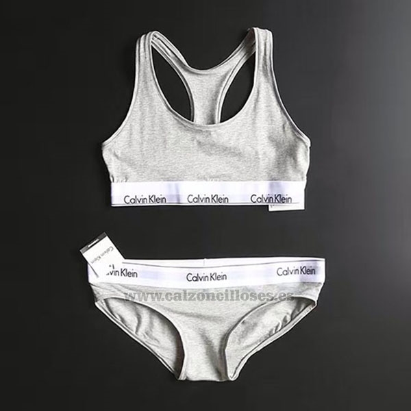 Conjunto Sujetador y Slip Calvin Klein Mujer Blanco Gris 